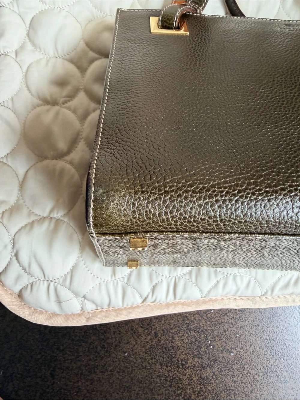 Kate Spade Made In Italy Olive Green Structured Leather Shoulder Bag